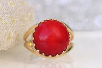 RED CORAL RING, Red Gemstone Ring, Gold Red Ring, Anniversary Ring, Real Coral ring, Women's Ring, Daily Purpose Ring,Birthstone Unique Ring
