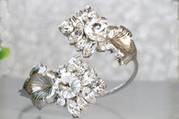 Rebeka CRYSTALS BRACELET, Bridal Statement Cuff Bracelet, Rhinestone Jewelry, Wedding Clear Bracelet,Leaf Wedding Bracelet, Leaves Cuff