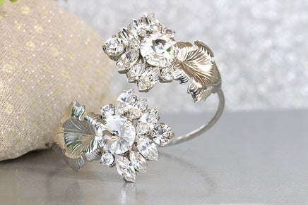 Rebeka CRYSTALS BRACELET, Bridal Statement Cuff Bracelet, Rhinestone Jewelry, Wedding Clear Bracelet,Leaf Wedding Bracelet, Leaves Cuff