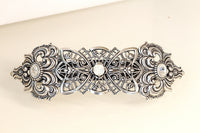 French Barrette, Antique SILVER HAIR BARRETTE, Bridal Clip,Filigree Hair Barrette, Rebeka Opal Hair Clip, Hair Ornament Wedding Hair Clip