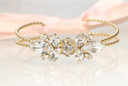 CRYSTAL WEDDING Bracelet, Rebeka Bridal Bracelet, Rhinestone Cuff Bracelet,Bridesmaid Gift, Clear Evening Bracelet, Vintage Style Looking