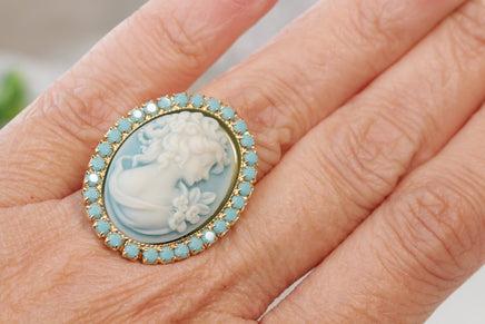 BLUE CAMEO RING, Blue Lady Ring, Victorian Statement Rings, Turquoise Rebeka Ring ,Women's Ring, Large Stone Adjustable Ring,Vintage Ring