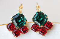 CHRISTMAS EARRINGS, Rebeka Earrings, Red Ruby Emerald Earrings, Holiday Earring Gift, Wedding Bridal Drop Earrings, Green Red Anniversary