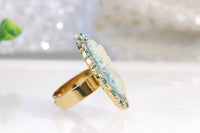 WOMEN CAMEO RING, Vintage Flower Cameo Wedding Ring, Antique Jewelry Inspired,Reenactment Style Jewelry, Rebeka Ring,Wide band adjustable
