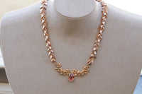 Rose GOLD BLUSH NECKLACE, Rebeka Bridal Necklace, Wedding Jewelry, Bridal Leaves Necklace, Bride Rose Necklace,Morganite Fringes Necklace