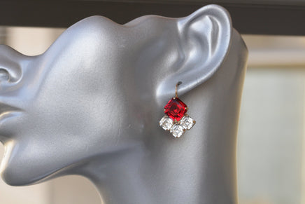 RED BRIGHT EARRINGS, Rebeka Earrings, Red Ruby Earrings,Red Dangle/Drop Earrings, Wedding Bridal Red Earrings, Ruby Red Anniversary Wife