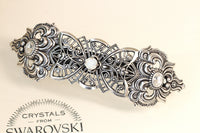 French Barrette, Antique SILVER HAIR BARRETTE, Bridal Clip,Filigree Hair Barrette, Rebeka Opal Hair Clip, Hair Ornament Wedding Hair Clip
