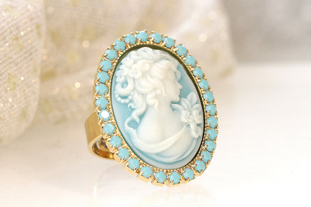 BLUE CAMEO RING, Blue Lady Ring, Victorian Statement Rings, Turquoise Rebeka Ring ,Women's Ring, Large Stone Adjustable Ring,Vintage Ring
