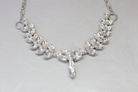 FORMAL CRYSTAL NECKLACE, Rebeka Bridal Necklace, Wedding Jewelry, Statement Cluster Necklace, Bride Silver Leaves Necklace,Gift For Woman