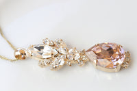 BLUSH BRIDAL NECKLACE,Bridal  Morganite Necklace, Rebeka Crystals Necklace, Rose gold Necklace, chandelier Necklace,Vintage Necklace,Gift