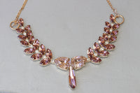 ANTIQUE PINK NECKLACE,Rebeka Bridal Blush Rhinestone Necklace,Wedding Jewelry,Statement Cluster Necklace, Bride Morganite Leaves Necklace