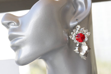RUBY RED EARRINGS, Bridal Red Earrings, Rebeka Jewelry, Work Jewelry, Earrings Set For Bridesmaid, Leaf Dangle Earrings, Gift For Fiance