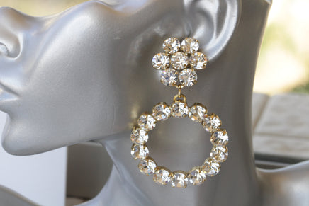 BRIDAL EXTRA Large  EARRINGS, Crystal Rebeka Wedding Jewelry, Big Rebeka Earrings,1980'S Jewelry Style ,Statement Earrings For Brides