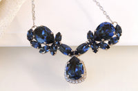NAVY BLUE NECKLACE, Dark Blue Bridal Necklace,Rebeka Necklace, Statement Blue Necklace,Blue Navy Cluster Necklace, Formal Women's Jewelry