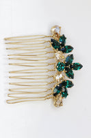 EMERALD CHAMPAGNE HAIR Comb, Bridal Hair Comb, Dark Green headpiece, Golden Shadow Rebeka, Leaf Hair Comb,Wedding Hair Jewelry,Small Comb