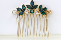 EMERALD CHAMPAGNE HAIR Comb, Bridal Hair Comb, Dark Green headpiece, Golden Shadow Rebeka, Leaf Hair Comb,Wedding Hair Jewelry,Small Comb