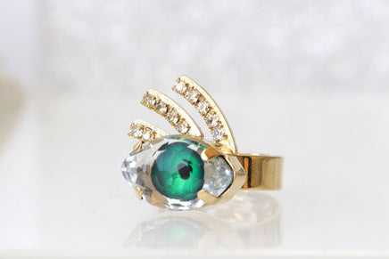 VDAY GIFTS, GREEN Eye Ring, Evil Eye Ring,Rebeka Crystals Ring,Emerald Green Ring, Trending jewelry, Bohemian Woman Jewelry, Gift For Her
