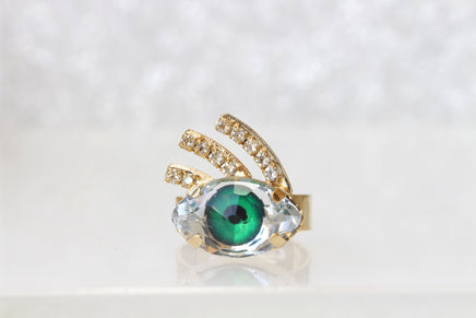 VDAY GIFTS, GREEN Eye Ring, Evil Eye Ring,Rebeka Crystals Ring,Emerald Green Ring, Trending jewelry, Bohemian Woman Jewelry, Gift For Her