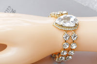 CRYSTAL STATEMENT BRACELET, Bridal Rebeka Bracelet, Gold Clear Rhinestone Bangle, Wedding Formal Bride Jewelry, Teardrop Tennis Bracelet