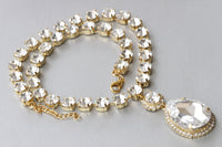CRYSTAL STATEMENT BRACELET, Bridal Rebeka Bracelet, Gold Clear Rhinestone Bangle, Wedding Formal Bride Jewelry, Teardrop Tennis Bracelet