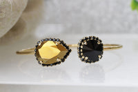 Black Evening BRONZE BRACELET, Bronze Black Rebeka Bracelet, Black Teardrop Mother Of Groom Jewelry, Cocktail Black Bracelet Earrings Set