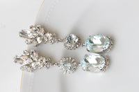 ICE BLUE EARRINGS, Bridal Aquamarine Chandeliers, Bridal Silver Blue Long Impressive Earrings, Rebeka Statement Bride Light Blue Earring,