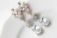 ICE BLUE EARRINGS, Bridal Aquamarine Chandeliers, Bridal Silver Blue Long Impressive Earrings, Rebeka Statement Bride Light Blue Earring,