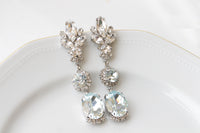 ICE BLUE EARRINGS, Bridal Aquamarine Chandeliers, Bridal Silver Blue Long Impressive Earrings, Rebeka Statement Bride Light Blue Earring,