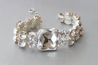 CRYSTAL BRIDAL BRACELET, Women's Rebeka Bracelet, Silver Clear Rhinestone Bangle, Wedding Cocktail Bride Jewelry, Bling Tennis Bracelet