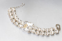CRYSTAL BRIDAL BRACELET, Women's Rebeka Bracelet, Silver Clear Rhinestone Bangle, Wedding Cocktail Bride Jewelry, Bling Tennis Bracelet