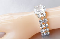 CRYSTAL BRIDAL BRACELET, Women's Rebeka Bracelet, Silver Clear Rhinestone Bangle, Wedding Cocktail Bride Jewelry, Bling Tennis Bracelet