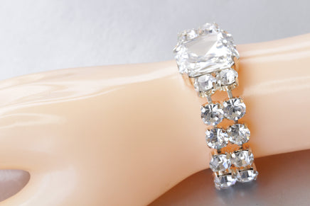 CRYSTAL BRIDAL BRACELET, Women's Rebeka Bracelet, Silver Clear Rhinestone Bangle, Wedding Cocktail Bride Jewelry, Bling Tennis Bracelet