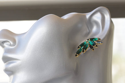 EMERALD BLACK EARRINGS,Green Black Stud Earrings,Bridal Dark Green Earrings, Rebeka Crystal Large Studs,Statement Wedding Bridesmaid Gift