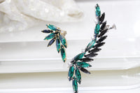 EMERALD BLACK EARRINGS,Green Black Stud Earrings,Bridal Dark Green Earrings, Rebeka Crystal Large Studs,Statement Wedding Bridesmaid Gift