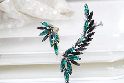 EMERALD BLACK EARRINGS,Green Black Stud Earrings,Bridal Dark Green Earrings, Rebeka Crystal Large Studs,Statement Wedding Bridesmaid Gift