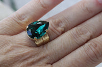 EMERALD Rebeka RING, Emerald Teardrop Ring, Dark Green Gold Plated Feather Ring, Pear Shaped Ring, Woman's Ring, Birthstone Mother's Ring