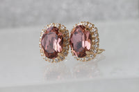 ANTIQUE PINK STUDS, Bridal Blush Earring, Bridesmaid Blush Earrings, Wedding Rebeka Clip On, Blush Stud Earrings, Vintage Blush Earrings