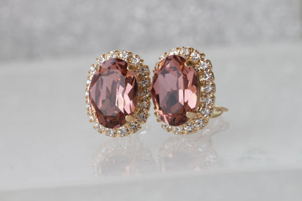 ANTIQUE PINK STUDS, Bridal Blush Earring, Bridesmaid Blush Earrings, Wedding Rebeka Clip On, Blush Stud Earrings, Vintage Blush Earrings