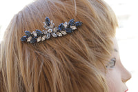 BLUE HAIR COMB,Rebeka Hair Comb, Navy Blue Hair Comb, Wedding Large Comb,Statement Hair Veil Comb, Rhinestone Hair Comb, Dusty Blue Combs