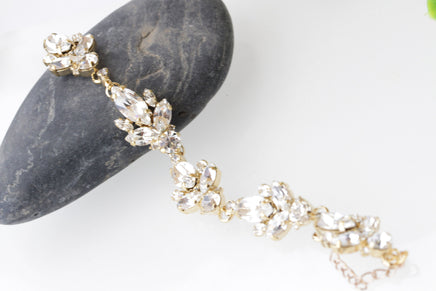 CRYSTAL BRIDAL BRACELET, Art Deco Wedding Bracelet, Rebeka  Bridal Bracelet, Gold Wedding Jewelry, Crystal Cluster Bracelet, Bridesmaids,