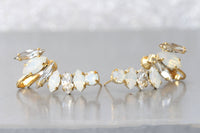 OPAL CLIMBING EARRINGS, White Crystal Rebeka Ear crawler Earrings, Bridal Opal Ear climbing Bridesmaid, Small Ear Cuff, Opal Wedding Gift