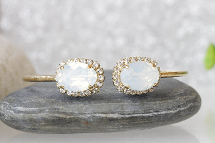 OPAL BRACELET, White Crystal Oval Bracelet, Bridal Open Bracelet, Wedding Rebeka Bracelet, Bridesmaid Jewelry Gift, Cuff Open Bracelet