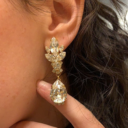 CHAMPAGNE DANGLE EARRINGS, Bridal Gold Earrings,Real Rebeka Earrings, Bridesmaid Rose Gold earring Set Gift,  Long Wedding Chandeliers