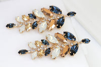 NAVY ROSE GOLD Chandelier Earrings, Wedding Champagne Earrings, Blue Navy Earrings, Opal Earrings, Rebeka Earrings, Bridal Long Earrings