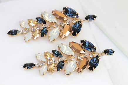 NAVY ROSE GOLD Chandelier Earrings, Wedding Champagne Earrings, Blue Navy Earrings, Opal Earrings, Rebeka Earrings, Bridal Long Earrings