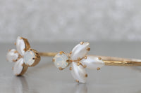 IVORY PEARL BRACELET, Wedding Bracelet, Open Cuff, Rebeka Bridal, Rose Gold Opal Bracelet, White Opal Cuff,Minimalist Bridesmaid Bracelet