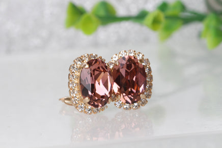 ANTIQUE PINK STUDS, Bridal Blush Earring, Bridesmaid Blush Earrings, Wedding Rebeka Clip On, Blush Stud Earrings, Vintage Blush Earrings
