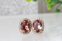 ANTIQUE PINK STUDS, Bridal Blush Earring, Bridesmaid Blush Earrings, Wedding Rebeka Clip On, Blush Stud Earrings, Vintage Blush Earrings