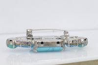 TURQUOISE BROOCH, Jacket Brooch, Gemstone Brooch, Oblong Brooch, Genuine Blue Turquoise Stone Brooch, Safety Pin,Rebeka Aquamarine Brooch