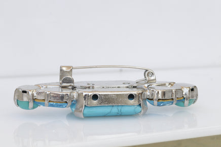 TURQUOISE BROOCH, Jacket Brooch, Gemstone Brooch, Oblong Brooch, Genuine Blue Turquoise Stone Brooch, Safety Pin,Rebeka Aquamarine Brooch